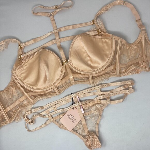 Agent Provocateur Davinah Nude Swarowski 36D/4 Set New - Picture 13 of 16